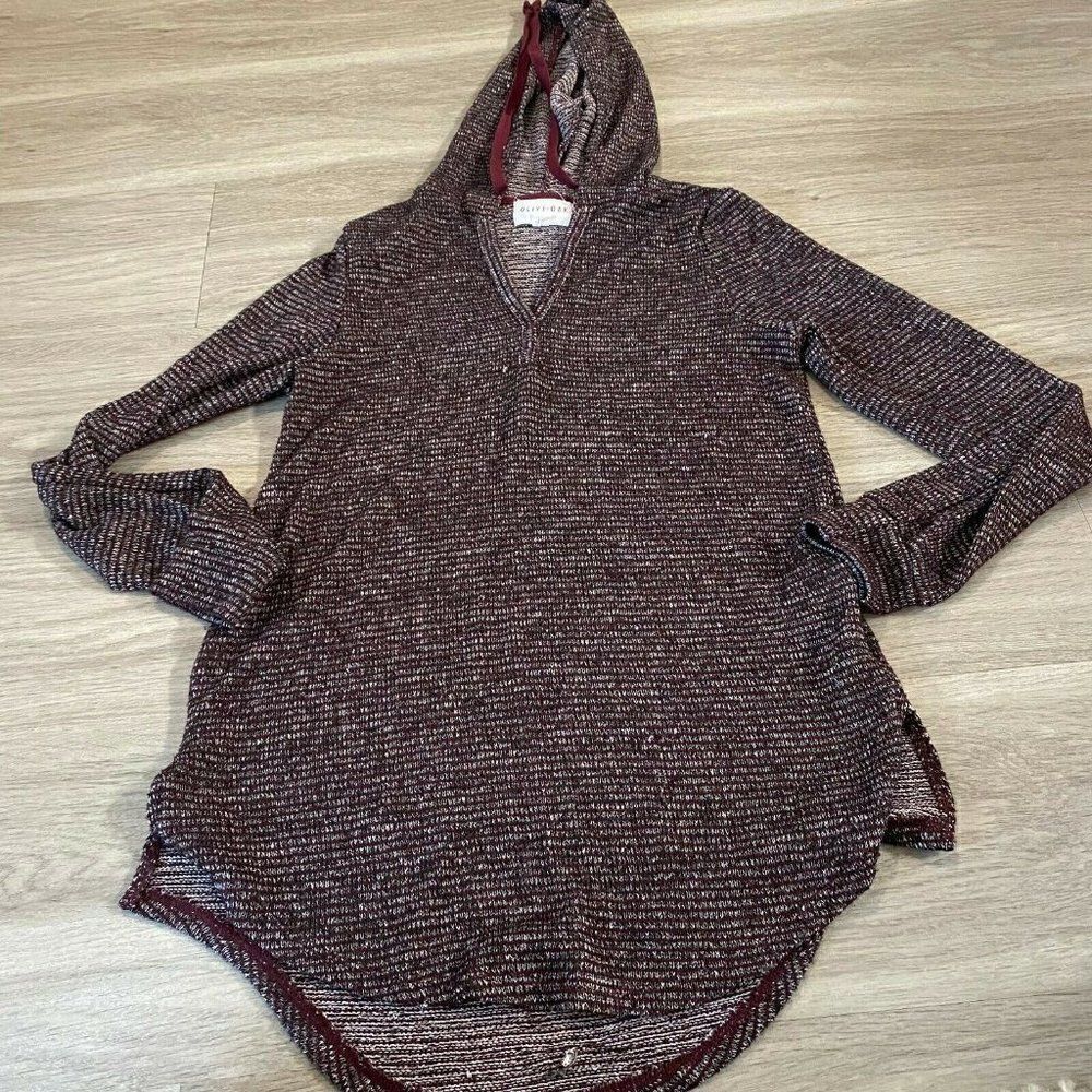 Olive + Oak Womens Burgundy Striped Long Sleeve V Neck Pullover Hoodie Size XS